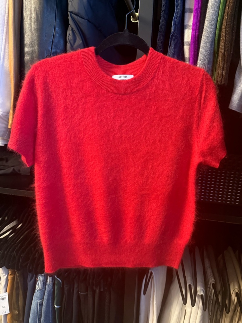 Aritzia Red Short-Sleeve Cashmere Crewneck Sweater